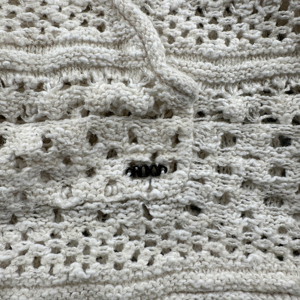 Roxy Sweater Womens L Hoodie Cream Crochet Open Knit Beach Boho V-Neck Pullover - Picture 3 of 8